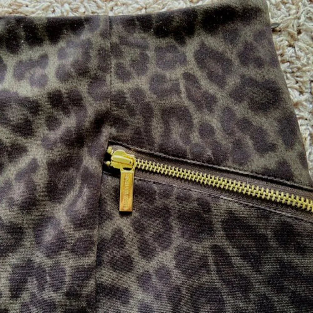 Michael Kors Flattering Womens Pencil Skirt Leopard Gold Zippers sz‎ 10